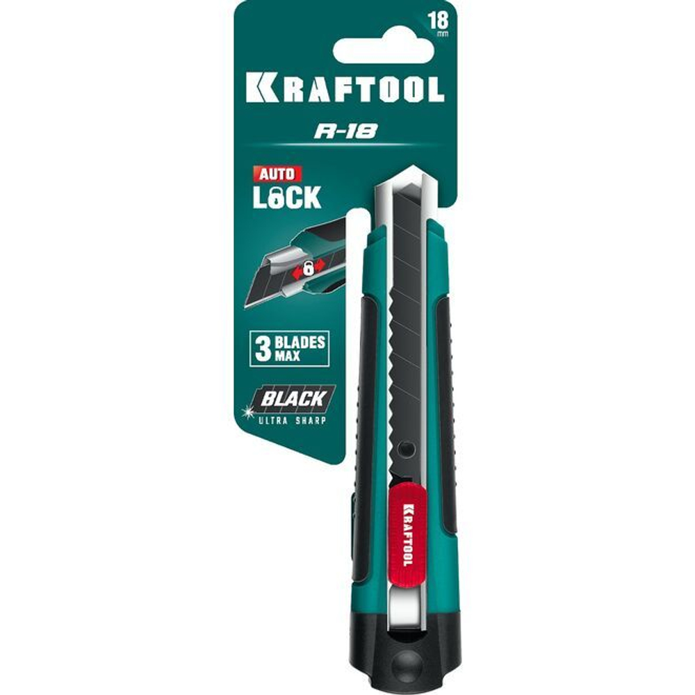 Нож канцелярский строительный с автостопом Industrie KRAFTOOL 18 мм