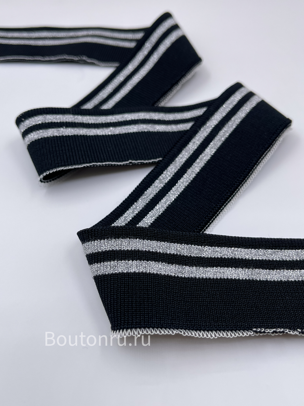 Подвяз трикотажный черный с серебряными полосками 78 см, ширина 3,5 см