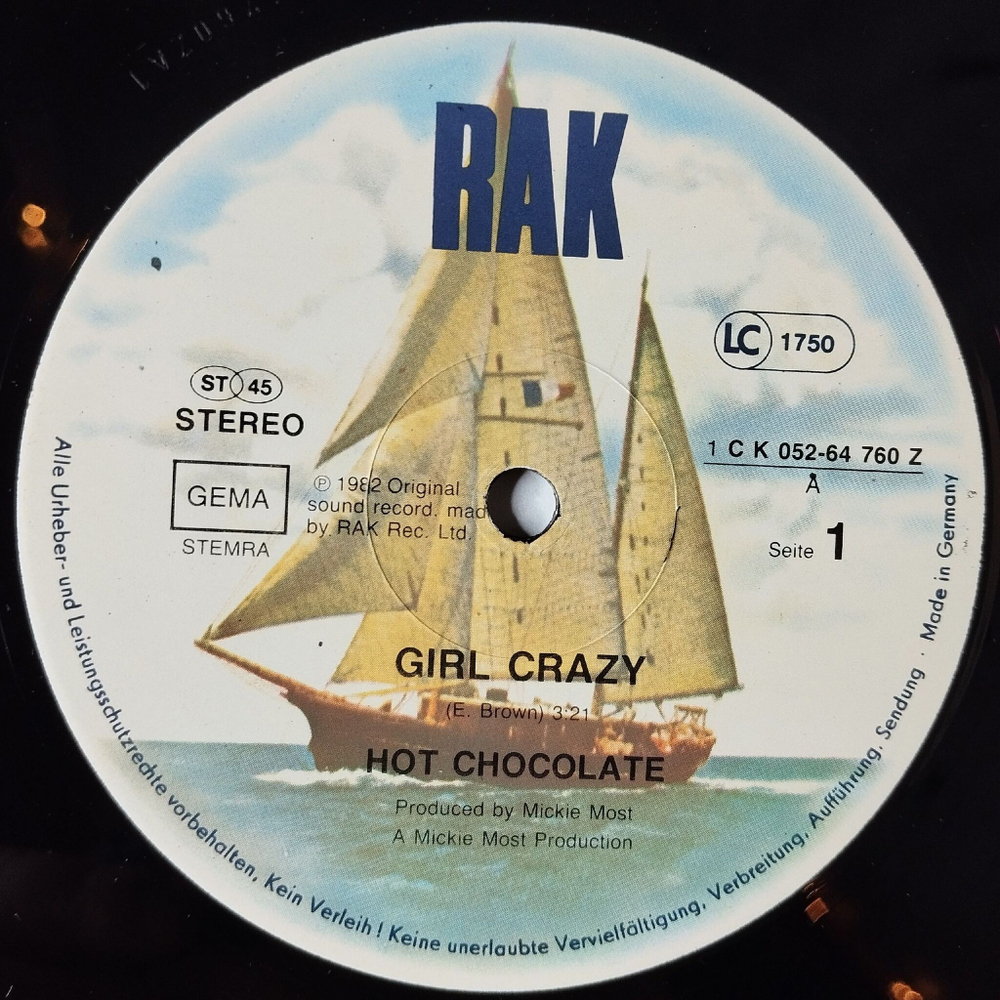 Винтажная виниловая пластинка LP Hot Chocolate Girl Crazy (Germany 1982) Maxi Single 45 RMP