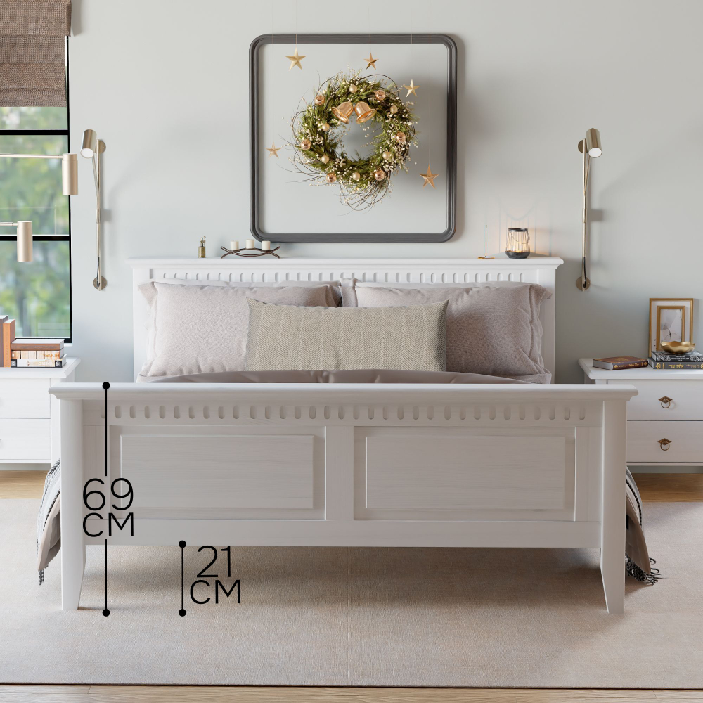 Кровать 180х200 Боцен двуспальная из натурального дерева, белая