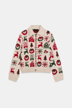 ZARA ЖАККАРДОВЫЙ КАРДИГАН НА РОЖДЕСТВО, РАЗНОЦВЕТНЫЙ