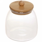 Банка для продуктов стеклянная 600мл «Хай-Тек» с бамбуковой крышкой, бочонок