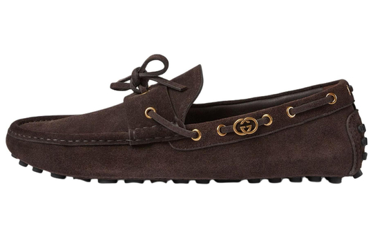 GUCCI Interlocking Suede Gommino Loafers Men"s Brown