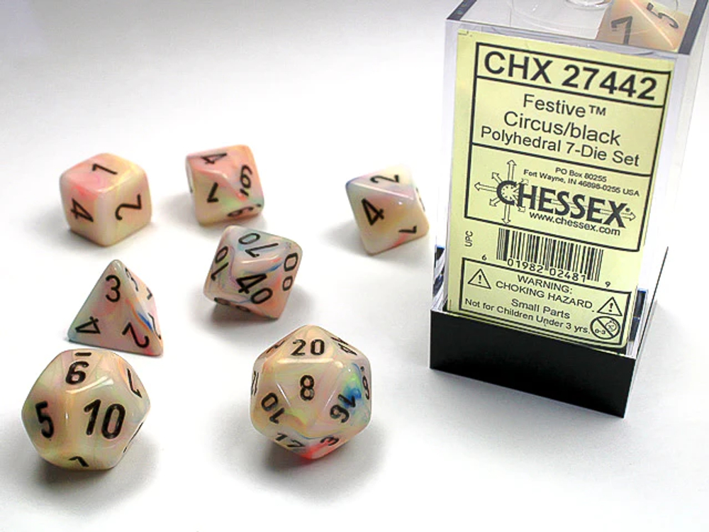 Chessex 7-dice set Festive - Circus/Black
