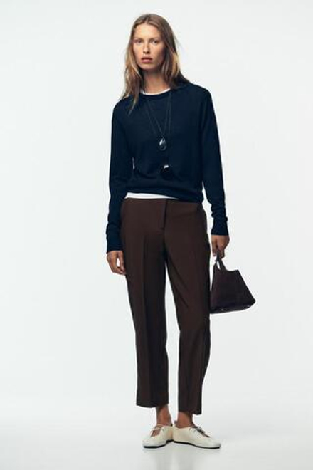 ZARA БРЮКИ С РАЗРЕЗАМИ СНИЗУ, КОРИЧНЕВЫЙ