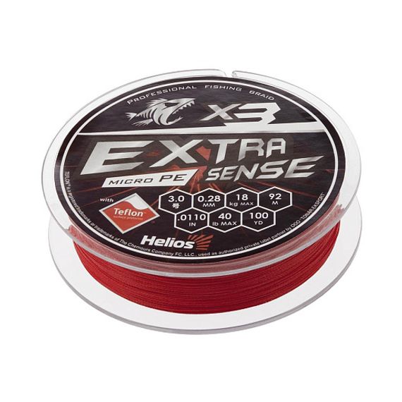 Шнур Helios Extrasense X3 PE Red 92m 3/40LB 0.28mm (HS-ES-X3-3/40LB)