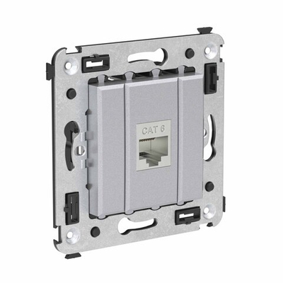 Компьютерная розетка RJ-45 без шторки в стену, кат.6 одинарная экранированная, "Avanti", "Закаленная сталь"