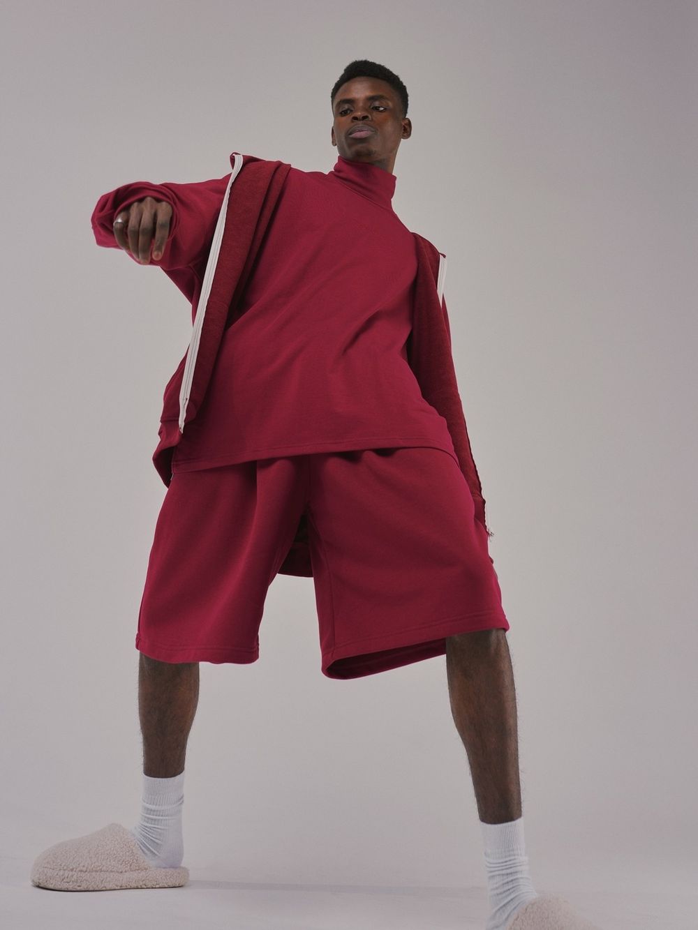 Лонгслив One Two High Neck Logo Beaujolais бордовый