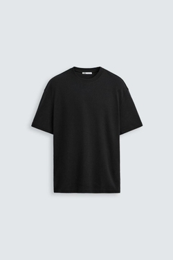 ZARA ФУТБОЛКА RELAXED FIT ИЗ ХЛОПКА, ЧЕРНЫЙ