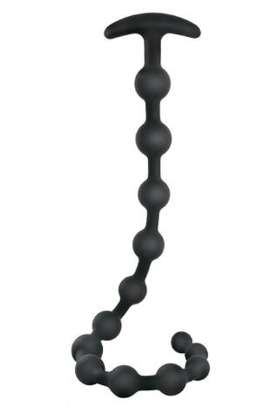 Черная анальная цепочка Ribbed Silicone Anal Beads - 48,3 см. (Цвет: черный)