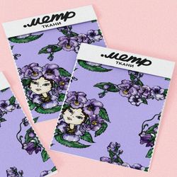 Ткань дюспо девушка с венком фиолетовых цветов