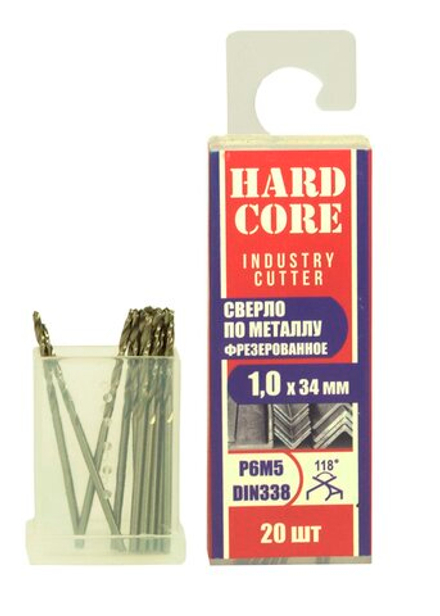 Сверло по металлу фрез. Р6М5 1.0х34мм 20 шт/уп "Hardcore" Industry cutter