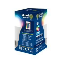 LED-A60-10W-RGB-E27-REG PLS21WH Лампа светодиодная с ИК сенсором. Форма А. матовая. RGB свет. Пульт ДУ н-к. Картон. ТМ Uniel