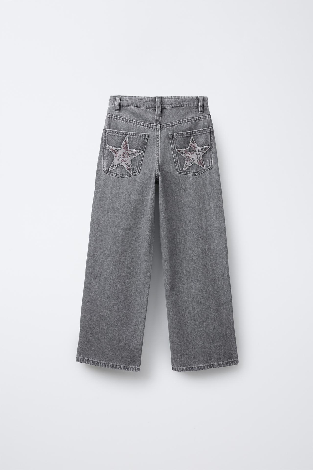 ZARA ДЖИНСЫ WIDE LEG С НАШИВКОЙ «ЗВЕЗДЫ», СЕРЫЙ