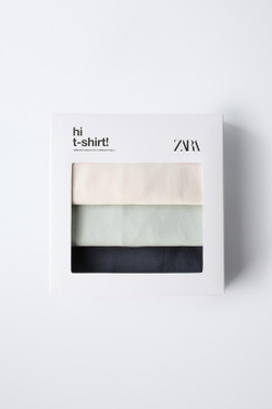 ZARA НАБОР ИЗ ТРЕХ ОДНОТОННЫХ ФУТБОЛОК, ЦВЕТ ЛЬДА