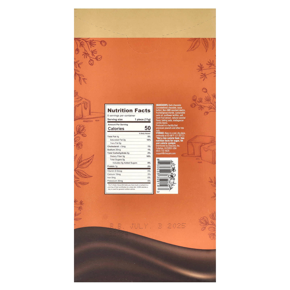 ChocZero, Keto Bark, темный шоколад, хрустящая карамель, 8 батончиков, 90 г (3,2 унции)