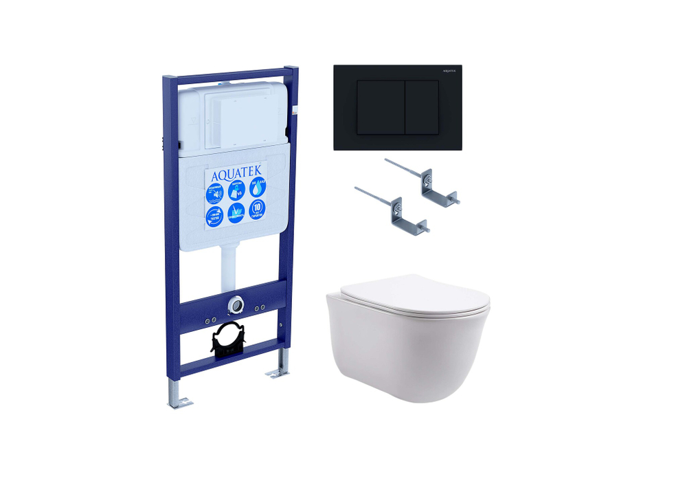 Set AQUATEK КЛАССИК (рама AQUATEK Standard INS-0000012 с звукоиз.прокладкой+крепеж KKI-0000002+кнопкаKDI-0000012+унитаз КЛАССИК AQ1111-00 с крышкой-сиденьем soft-close)