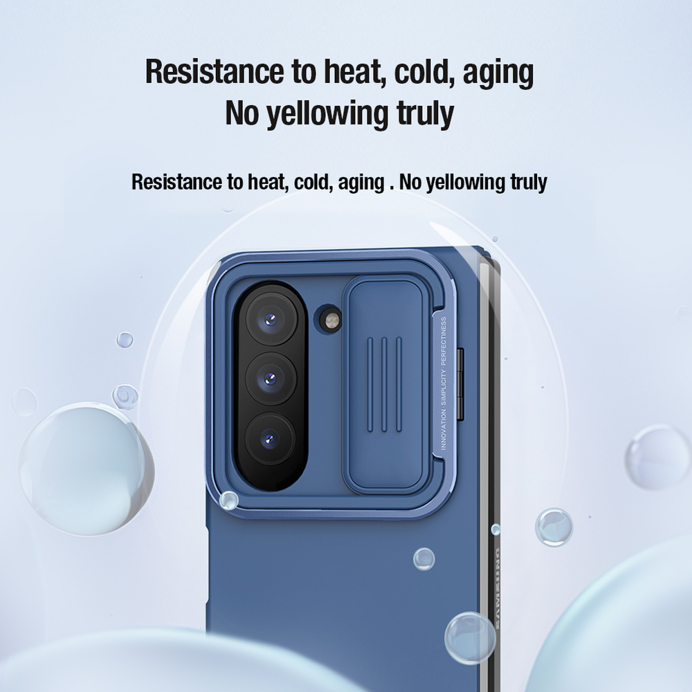 Чехол покрытый синим жидким силиконом от Nillkin для Samsung Galaxy Z Fold 5, серия CamShield Silky Silicone Case (Stand Version) (версия с подставкой)