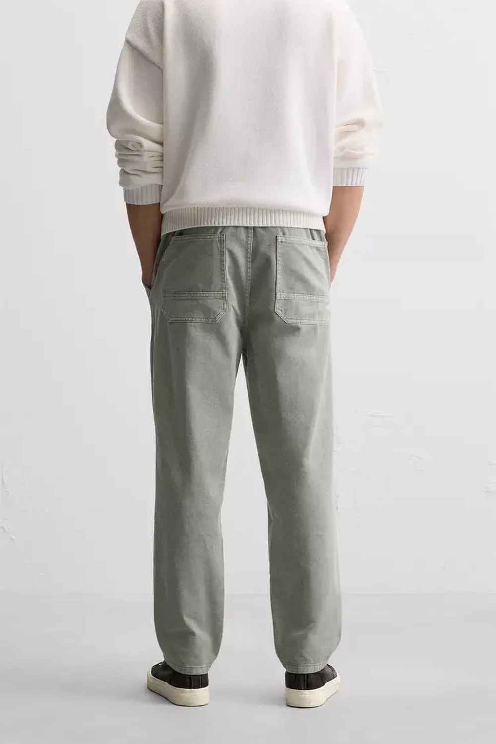 ZARA БРЮКИ ИЗ ХЛОПКА И ЛЬНА, СВЕТЛЫЙ ХАКИ