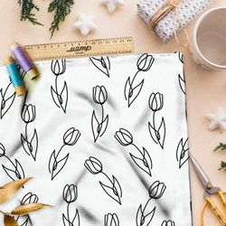 Ткань футер 2-х нитка простые эскизы тюльпанов на бежевом фоне