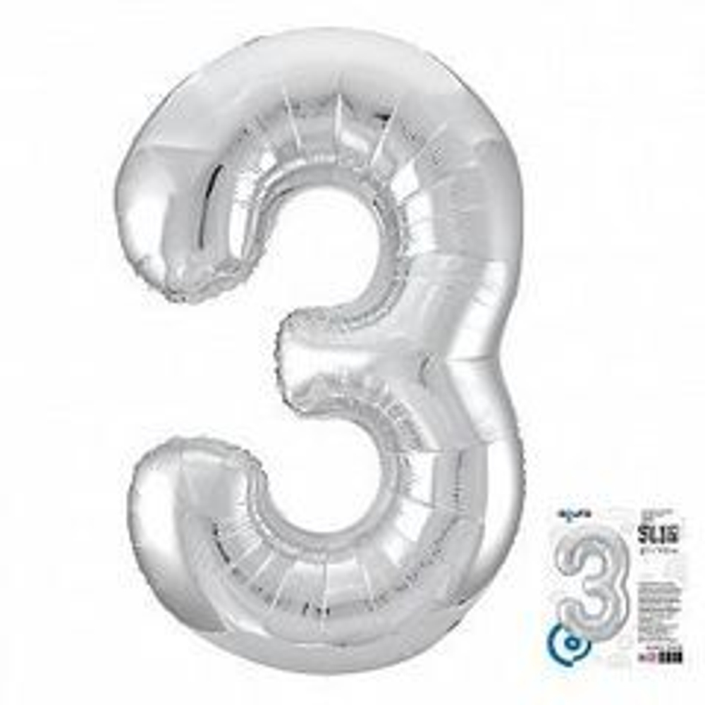 Р Цифра 3 Slim Серебро (40''/102 см)