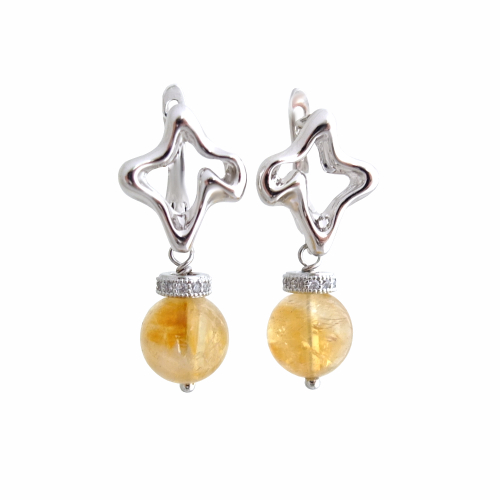 Серьги с цитрином и стразами