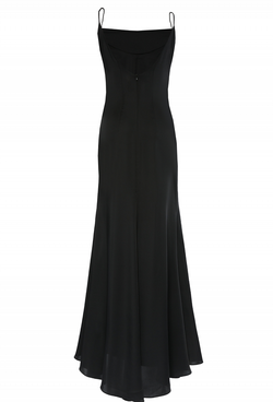 Платье в пол на лямках чёрное 28-19 SS