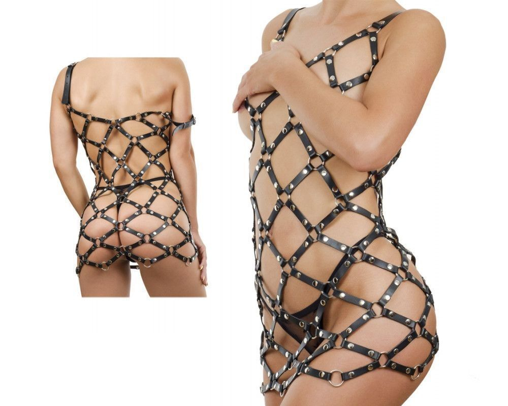 Черное платье Boudica в виде сетки из кожаных полос (Размер: 42-44) (Цвет: черный)