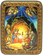 Икона "Рождество Господа Бога и Спаса нашего Иисуса Христа" 20х15см на натуральном дереве в подарочной коробке
