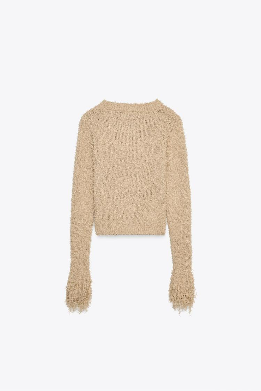 ZARA ВЯЗАНЫЙ КАРДИГАН С БАХРОМОЙ, ПЕСОЧНЫЙ