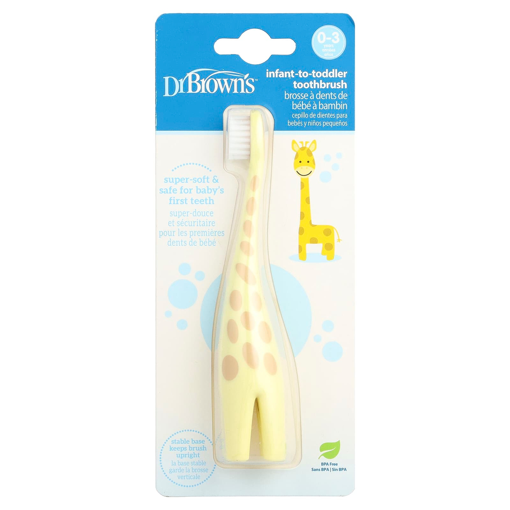 Dr. Brown's, зубная щетка для малышей от 0 до 3 лет, желтая, жираф, 1 шт.