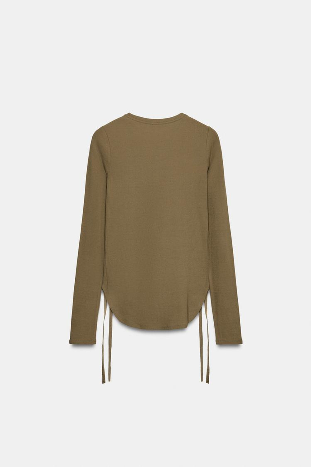 ZARA ФУТБОЛКА В СТИЛЕ РУСТИК СО ШНУРОВКОЙ, ТАБАЧНО-КОРИЧНЕВЫЙ