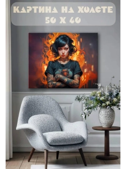 Картина на стену 40 X 50 Девушка огонь