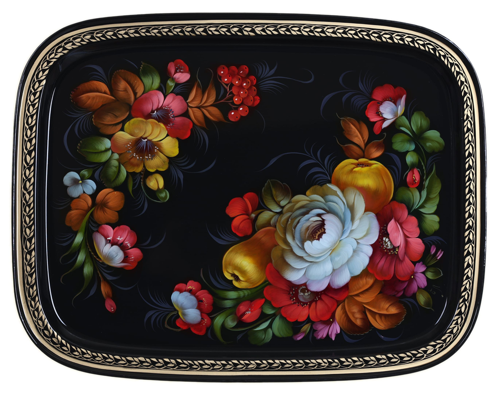 Жостовский поднос декоративный, размер 45х35 см (A19), металлический