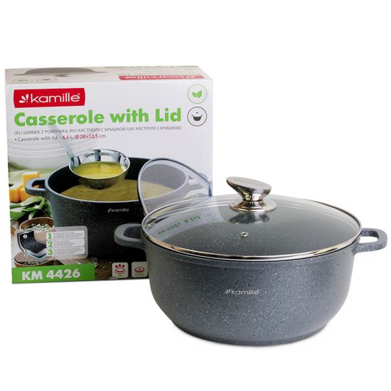 Кастрюля 6,5 л. из литого алюминия Kamille КМ 4426 с мраморным покрытием