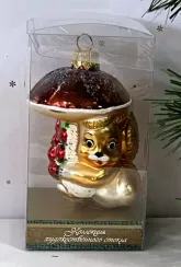 Елочное украшение Белочка с грибом, стекло, 9 см., 1 шт., Витус (А210)