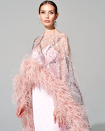 Кейп с вышивкой ручной работы и премиальными перьями страуса