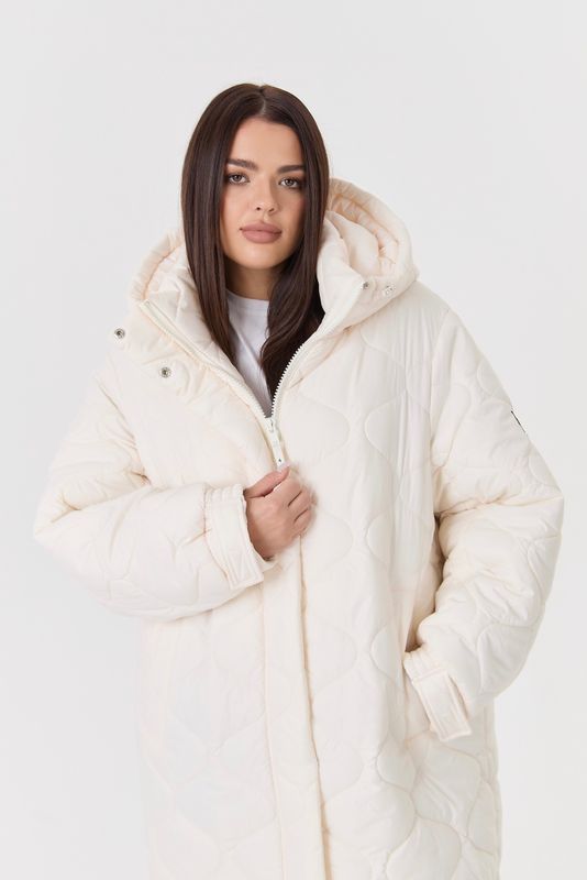 Пуховик стеганый длинный, молочный