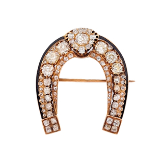 Брошь «Подкова» с бриллиантами из золота 56 пробы 19 века