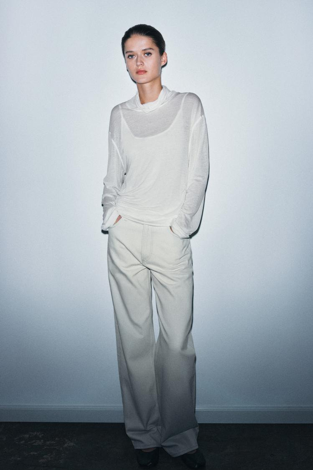 ZARA ФУТБОЛКА ИЗ ЛИОЦЕЛЛА И ЛЬНА, БЕЛЫЙ