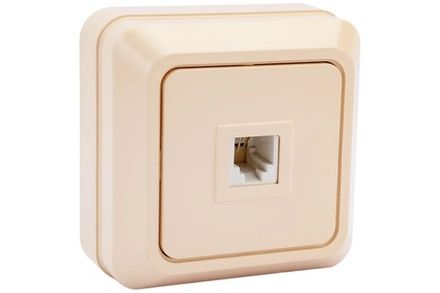 Розетка телефонная одноместная "UNIVersal" серия "Олимп",о/у, 1А, RJ12, бежевая (еврослот) (E1527)