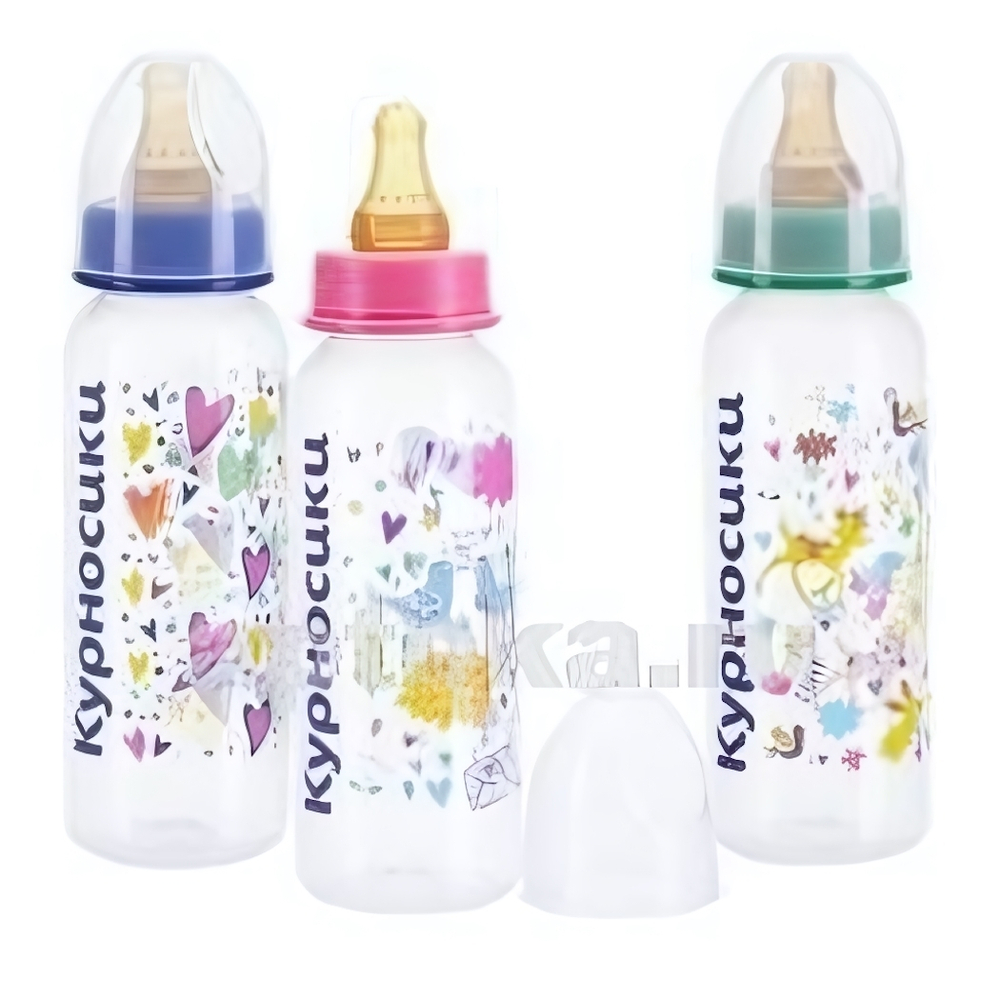 Бутылочка с латексной соской 250мл (КУРНОСИКИ)