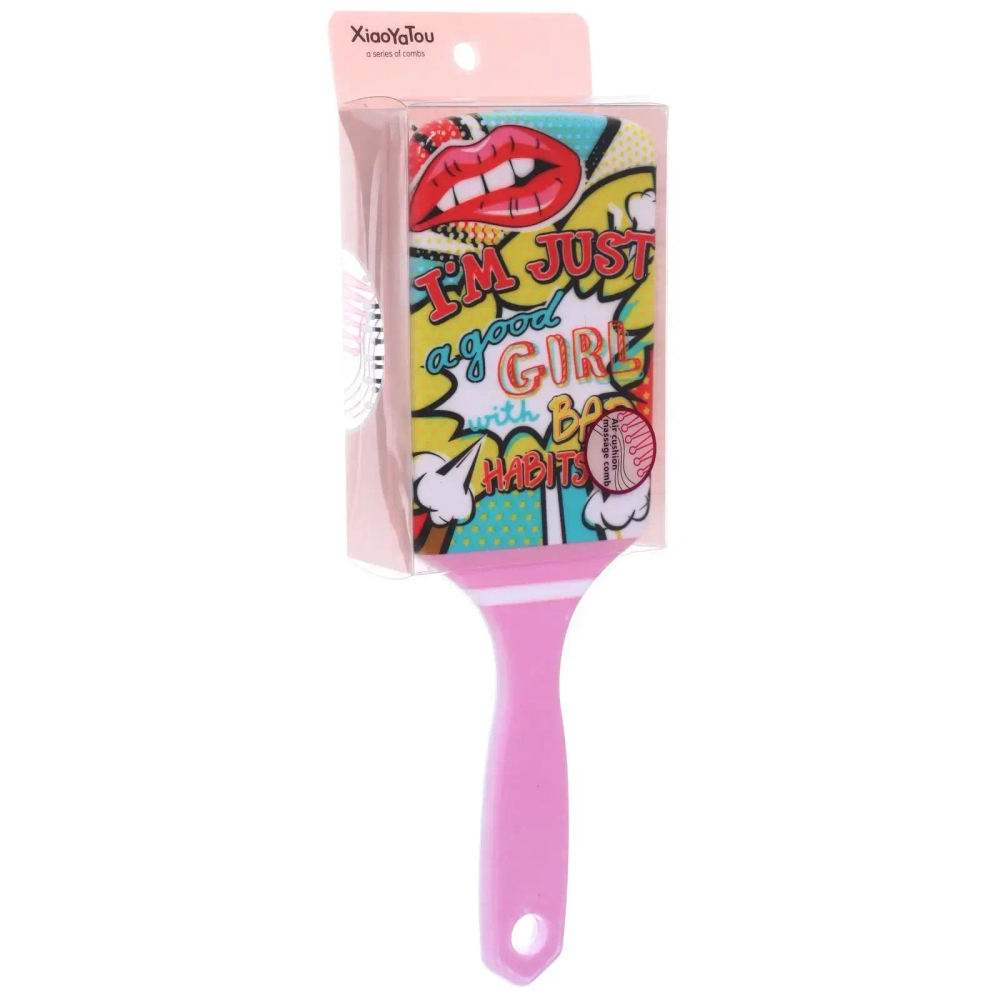 Расческа массажная прямоугольная форма «КОЛЛЕКЦИЯ ИМАНИ - «САНТЕГА», микс 4 дизайна, 24*7,5см (PVC упаковка)