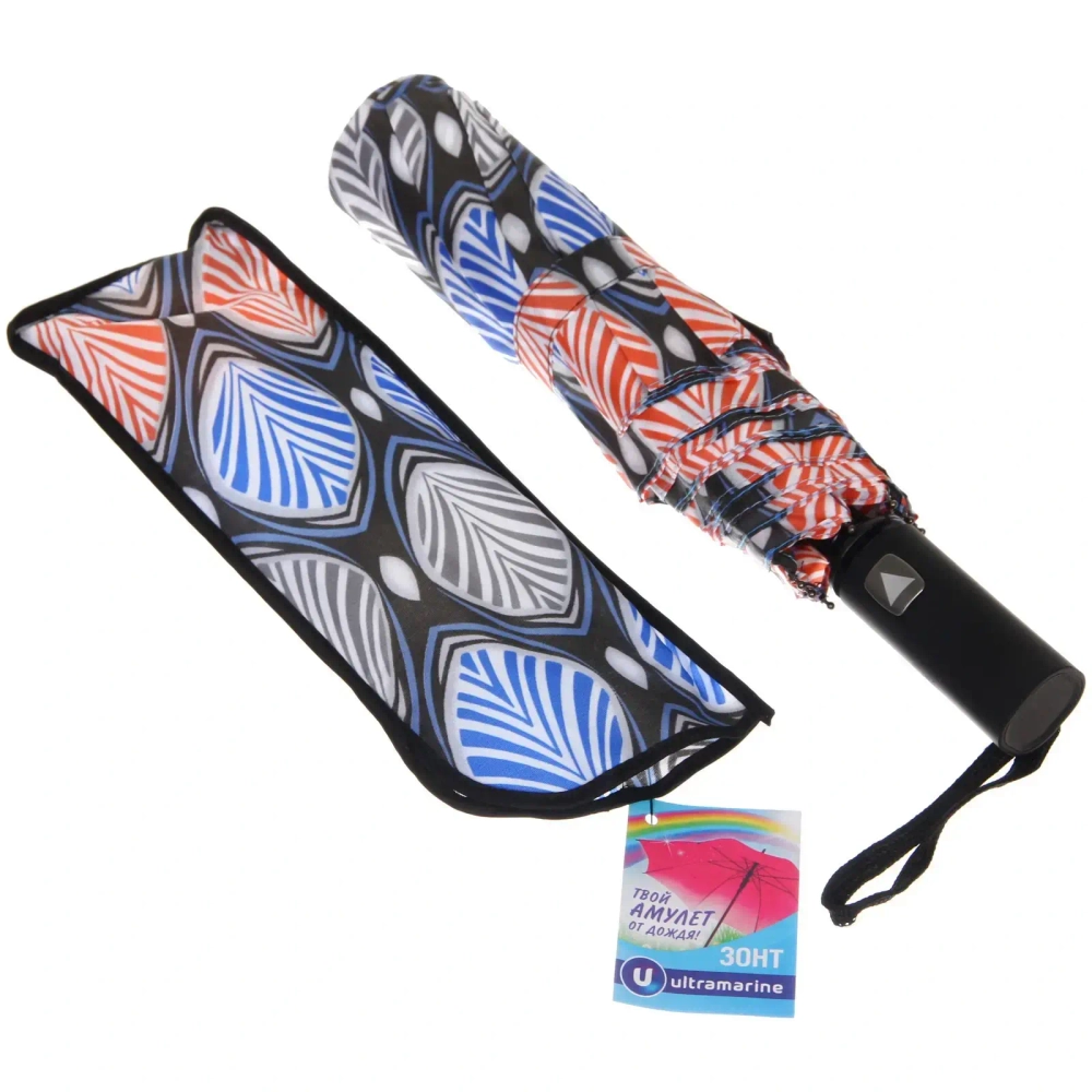 Зонт женский полуавтомат «Ultramarine- Маниока», микс 6 цветов, 8 спиц, d-100см, длина в слож. виде 28см, голубые цветы