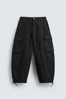 ZARA БРЮКИ КАРГО BALLOON FIT, ЧЕРНЫЙ