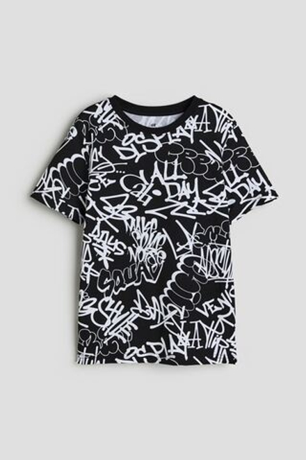 H&M Футболка из хлопка с принтом, черный