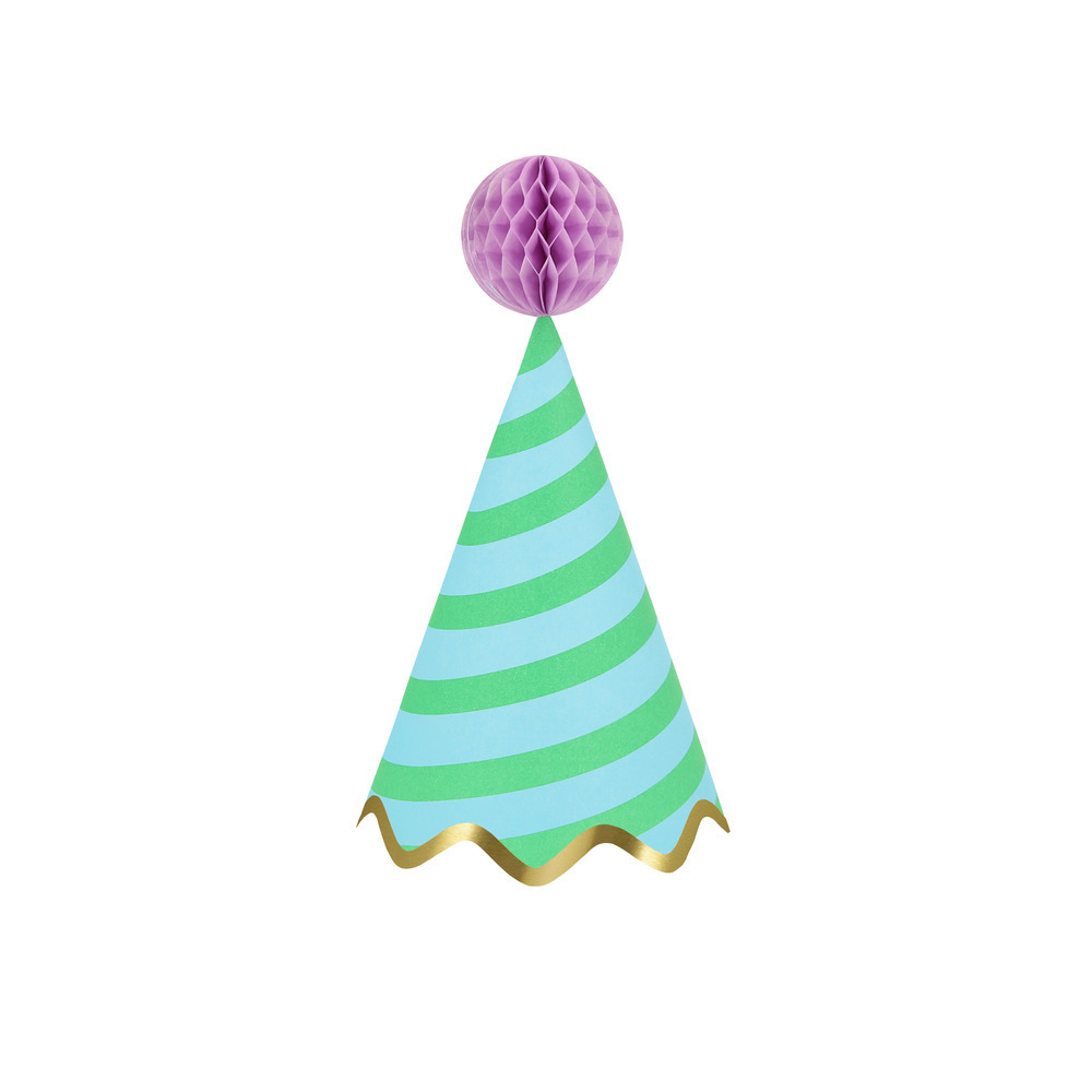 Колпачки цветные в полоску "Happy Birthday" 8 шт.
