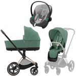 Коляска 3 в 1 Cybex Priam IV Rosegold complete и автокресло Aton S2 i-Size Lava Grey Leaf Green
