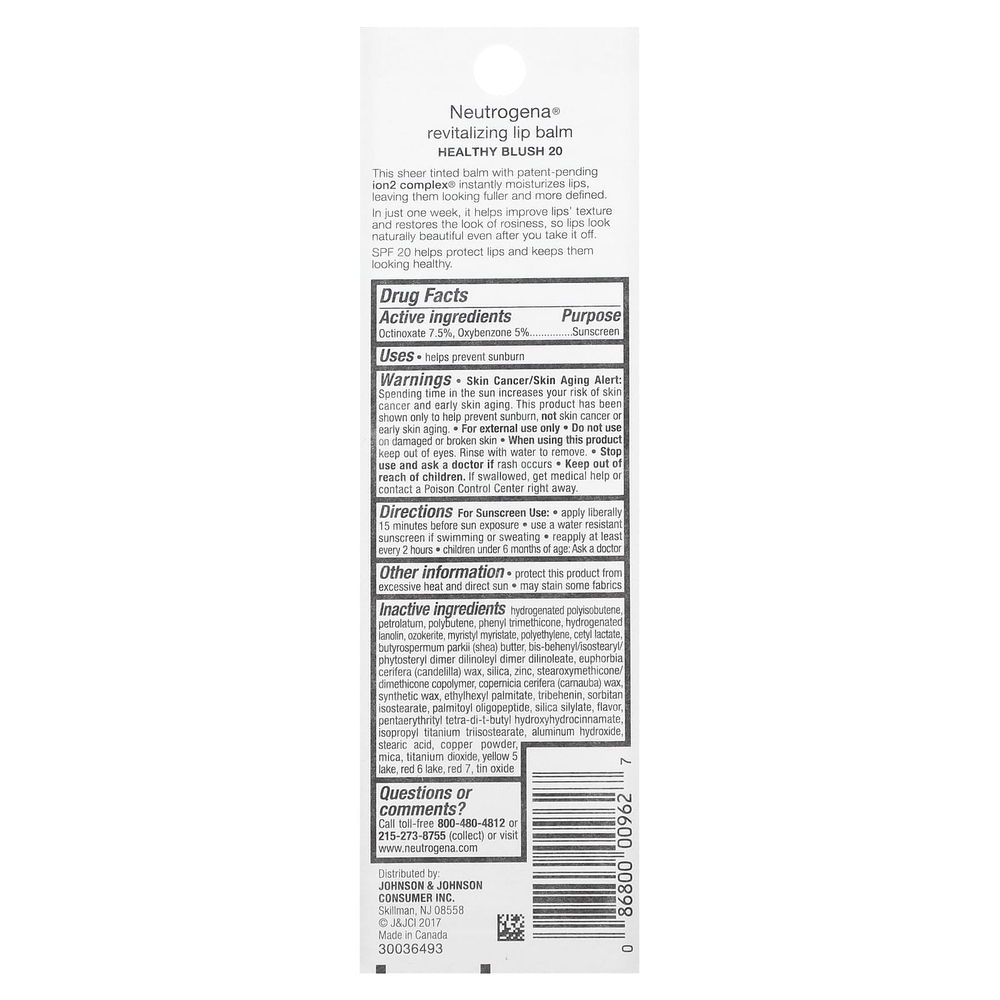 Neutrogena, Восстанавливающий бальзам для губ, SPF 20, здоровые румяна 20, 4,2 г (0,15 унции)