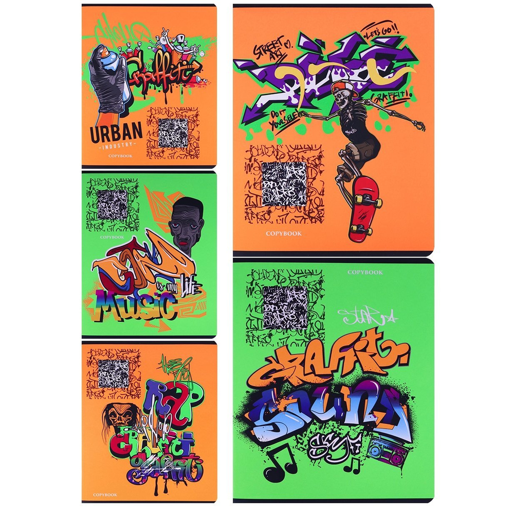 Тетрадь 48л., А5, клетка, Проф-Пресс "Искусство урбана" , скрепка, мелованный картон, soft touch, пантонная печать, 5 дизайнов
